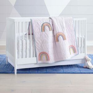 Crate & Barrel (Crate & Kids) Pastel Pink Rainbow Crib Quilt / Blanket